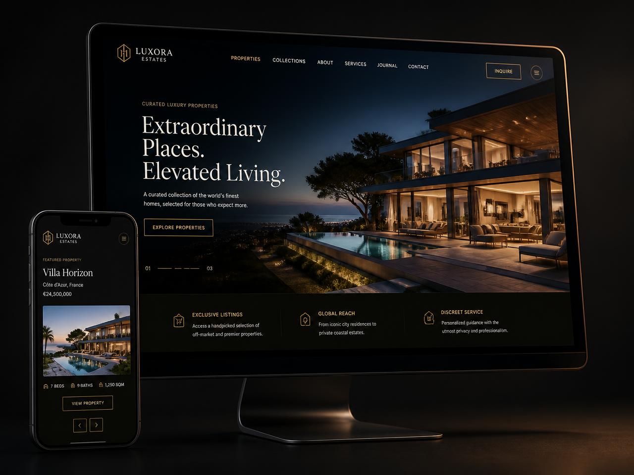 Luxora Estates website design by Arcline Digital Agency